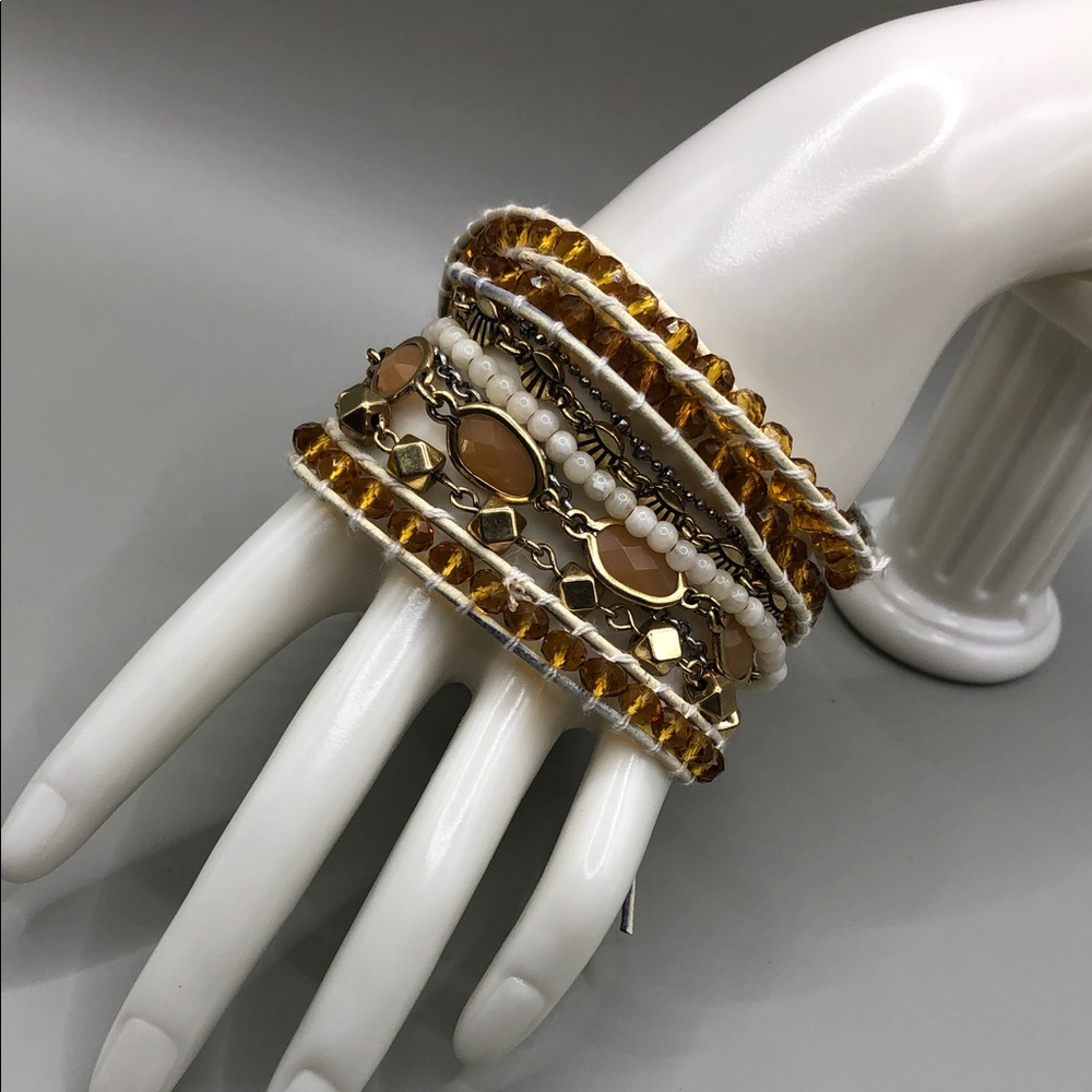 Lucky brand multi layer mixed metal chain bracelet free crystal wrap bracelet.